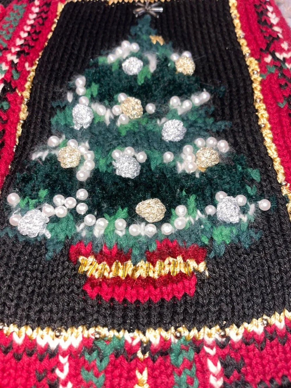 Tiara ugly Christmas Sweater Vest with beaded details woman’s size medium - Picture 3 of 4